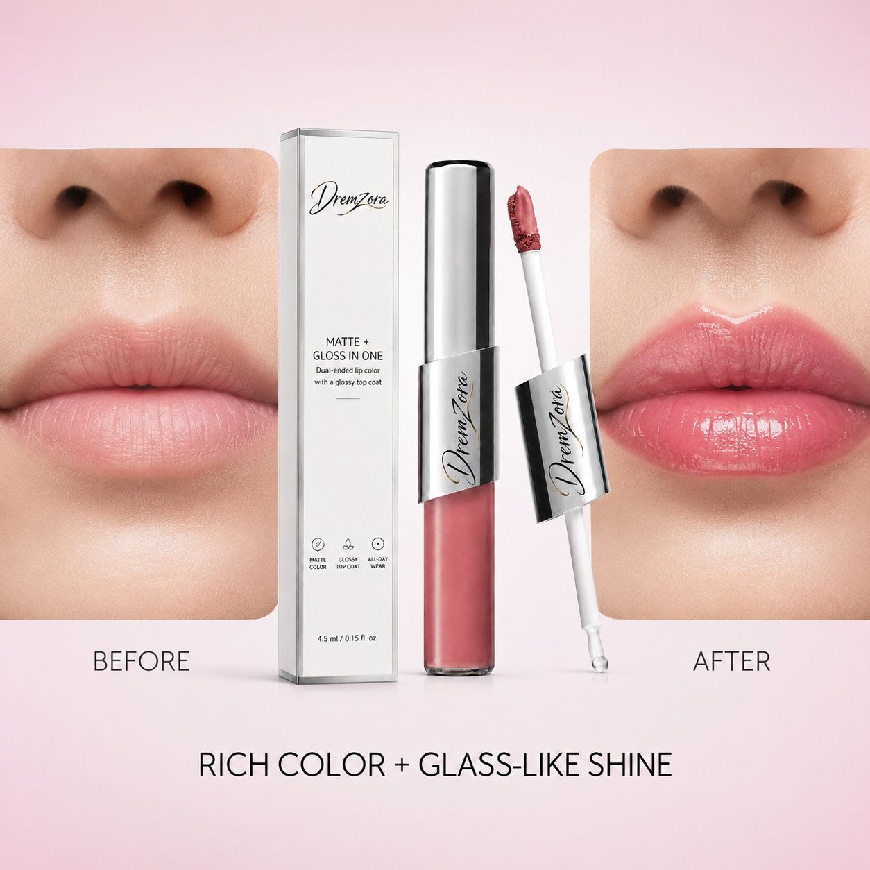 Dremzora 2-in-1 Matte Lip Tint & Clear Gloss
