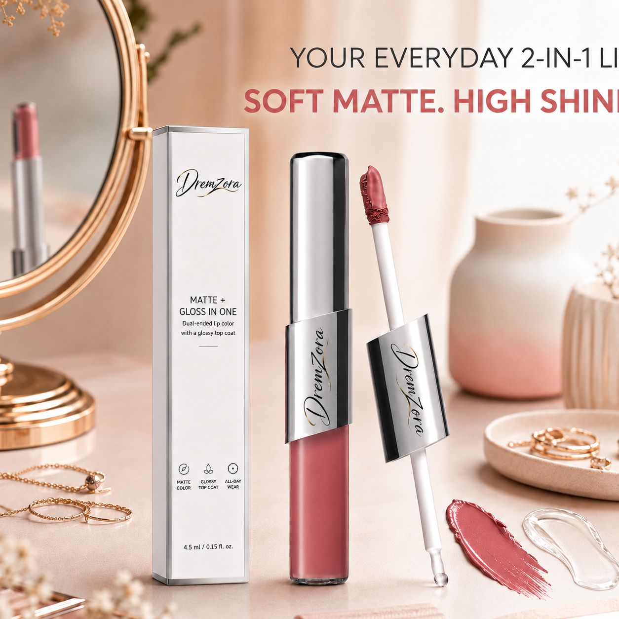 Dremzora 2-in-1 Matte Lip Tint & Clear Gloss