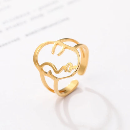 Copper Plated Silver Abstract Face Open Ring Ring